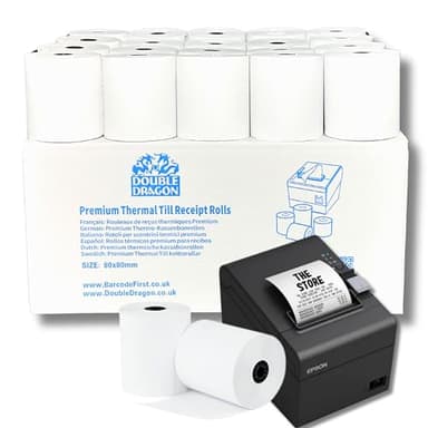 Double Dragon, rouleau de papier thermique premium de 80 x 80 mm pour imprimante EPOS, terminal POS, caisse enregistreuse [Paquet de 60]