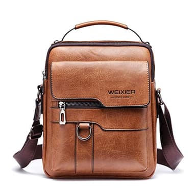 Hjkiopc Sacoche Bandoulière Cuir Sacoche Homme Sacs à Bandoulière Vintage Shoulder Bag Business Cartable Besace pour Portable pour Voyage, Randonnée et Travailler (Brun-1)