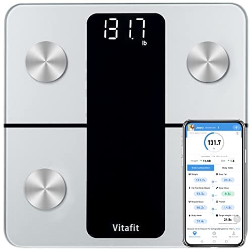 Vitafit Balance Pese Personne, Usine Professionnelle DEPUIS 2001, Pèse Personne Impédancemètre, Balance Connectée avec 13 Données Corporelles (BMI/Graisse Corporelle/Masse Osseuse/BMR/Muscle), Argent