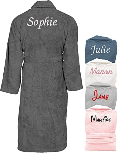 KDO MAGIC Peignoir de bain femme personnalisé - Prénom brodé - Matière éponge - Plusieurs coloris - Cadeau Saint-Valentin, anniversaire, fête des mères (M, Anthracite)