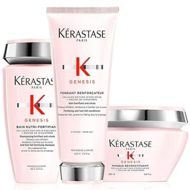 Kérastase – Ensemble de produits de la gamme Genesis avec un bain nutri-fortifiant de 250 ml, un soin fondant renfort de 200 ml et un masque reconstituant de 200 ml