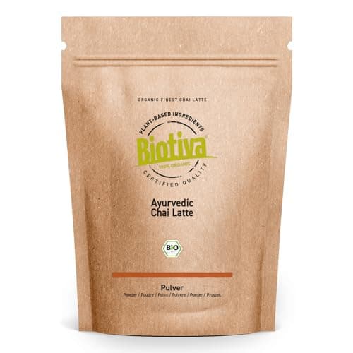 Biotiva Chai Latte 100g Bio - Mélange d'épices à base de cannelle, cardamome, cacao (fortement dégraissé), clous de girofle, noix de muscade en poudre & poivre noir - Boisson ayuvédique