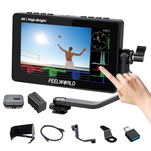 FEELWORLD F5PROX Caméra Moniteur de Terrain Écran Tactile 1600Nit 5,5 Pouces 4K HDMI DSLR Video Camera Monitor avec Batterie F750 Sacoche pour caméra Entrée de Type C 3DLUT Focus Peaking Histogramme