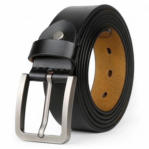 JingHao Ceinture homme grande taille Ceintures en cuir véritable pour Jeans Grande taille 28"-65"(57"-59"/ longueur 160cm, Noir)
