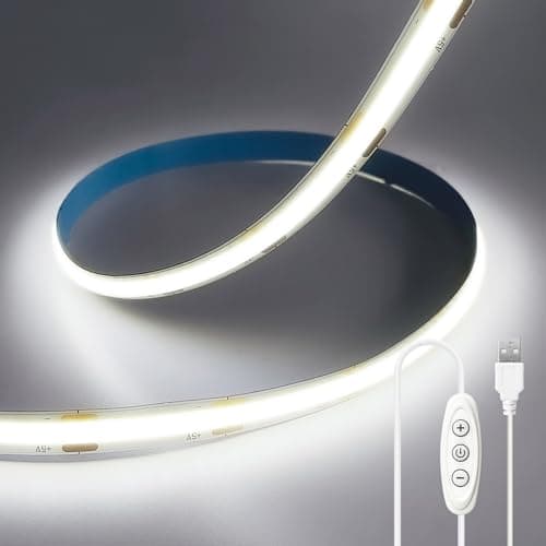ShineBurky Ruban LED COB USB 5V 2M Blanc Froid 6000K, Bande LED Dimmable Découpable Bandeau Lumineuse LED Flexible pour Chambre, TV Rétroéclairage, Armoire Décoration, Éclairage Maison DIY