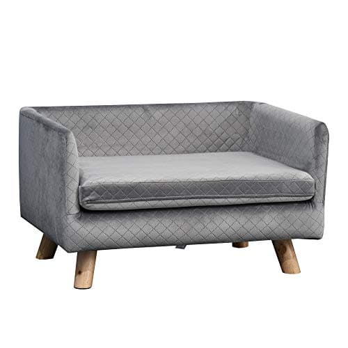 PawHut Canapé Chien lit pour Chien Design scandinave Coussin Moelleux Pieds Bois Massif dim. 64 x 45 x 36 cm Velours Gris