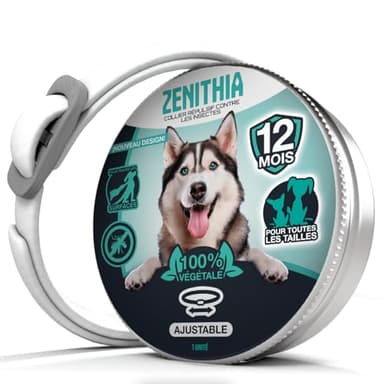 ZENITHIA Collier Anti Puces pour Chien - Collier Anti Puce Chien - Anti Tiques Haute Qualité - 12 Mois de Protection - 65cm Réglable Toutes Tailles - 100% Naturel - Imperméable déperlant (1 Unité)