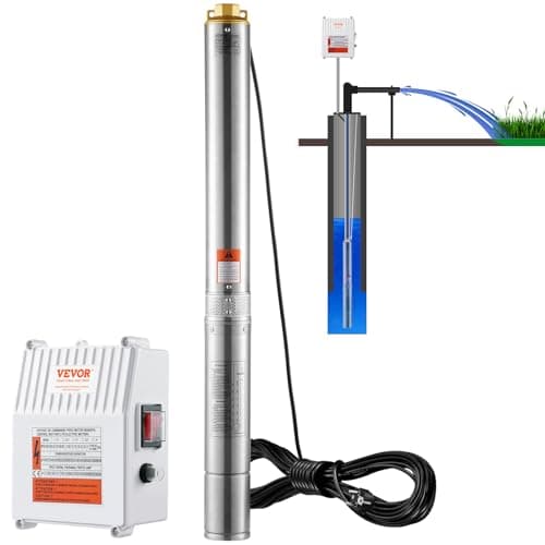 VEVOR Pompe Immergée pour Puits Profond, 1500 W, Pompe à Eau en Acier Inox, Débit 9,8 m³/h, 108 m, avec Cordon Électrique 19,4 m, Boîtier de Commande Externe, IP68 pour Maison, Irrigation Industrielle
