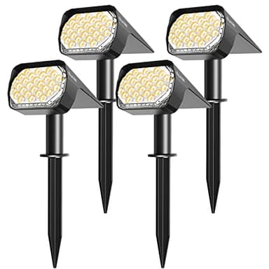 Quntis Lot de 4 LED Lampe Solaire Exterieur Etanche IP65 Lumière Réglable, Spot Solaire Eclairage Extérieur de Chemin Lampe pour Jardin Allée Garage Terrasse Cour, Projecteur Solaire au Sol Puissant