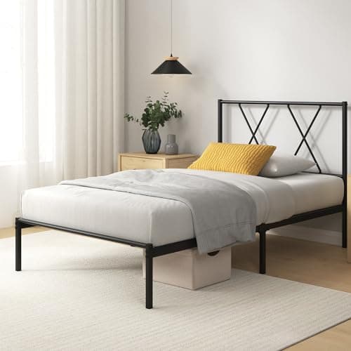 Zinus Elias lit 90x190 cm - Cadre de lit en métal avec tête de lit - Montage Facile - Hauteur 30 cm - Lit avec Support de Lattes en métal - Espace de Rangement sous Le lit - Noir