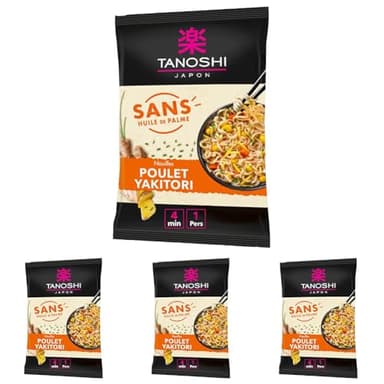 TANOSHI - Nouilles Instantanées Saveur Poulet Yakitori - Nouilles Japonaises Instantanées - 1 Personne - 73 g (Lot de 4)