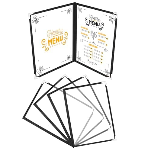 Belle Vous Protege Menu A4 - Lot 5 Porte Menu Restaurant 2 Page Double Face Style Américain - Pochette Menu Noires avec Coins Protecteurs - Protege Carte Restaurant Bar Café Boisson