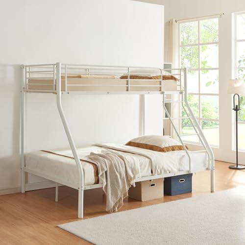 [neu.haus] Cadre de Lit Superposé pour 3 Personnes avec Barrière de Protection Surface Anti-Rayures Armature Massive Métal 210 x 148 x 168 cm Blanc