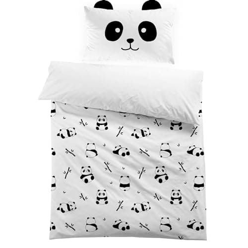 MUSOLEI Housse de Couette Panda 120x150 Enfant Fille Bébé Garçon Parure de Lit en Microfibre Zippé 1 Personne Animal Kawaii Déco 3D Imprimé avec Taie d'oreiller 40x60 Cadeau Fête Anniversaire Blanc