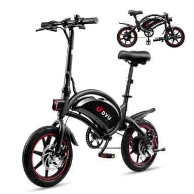 DYU Vélo Électrique Pliable,14 Pouces Vélo Électrique Portable,Smart E-Bike, Pédalage Assisté, Hauteur Réglable, Portable Compact, Adulte Unisexe (Noir, D3F 10AH)