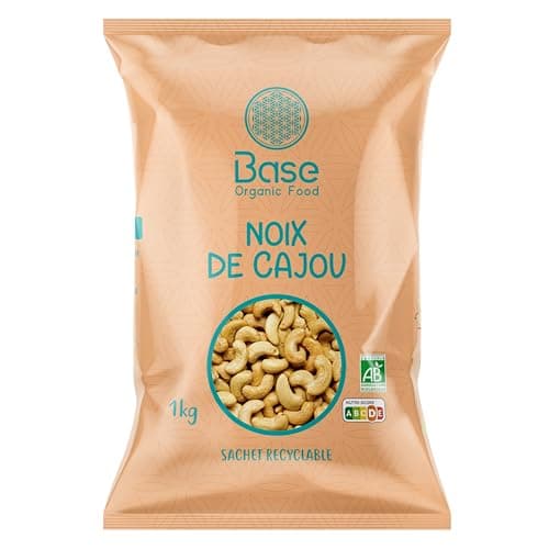 Noix de Cajou BIO 1kg | Noix de Cajou 100% naturelle | Crues et non salées | Sans OGM | Parfumé & Gourmand | IDEAL recettes cuisine | Convient aux végétariens et aux végétaliens | BASE ORGANIC FOOD