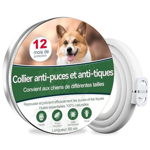 Collier Anti Puces pour Chien, 12 Mois De Protection Efficace, Collier Anti Tique Chien 65cm, Réglable Et Étanche, Convient Aux Chiens De Toutes Tailles (65cm)