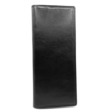 Charmoni - Etui Porte chéquier Longue Talon à Gauche - Protection Anti RFID - 2 Volets - 9 emplacements Carte crédit en Cuir Vachette (Cuir Collet Vache, Noir)