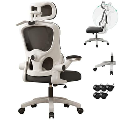 Foeska Chaise de bureau ergonomique, pour un confort optimal de la taille, appuie-tête réglable, support de taille et profondeur du siège, chaise de bureau d'ordinateur respirante, dissipation de la