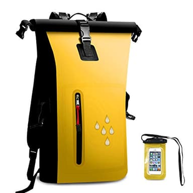 SCHITEC 25L Sac à Dos Imperméable de Sac/Sacs Etanches pour Activités de Plein Air et Sports Aquatiques Camping, Nautique, pêche, rafting avec Une Pochette étanche de Téléphone(Jaune)