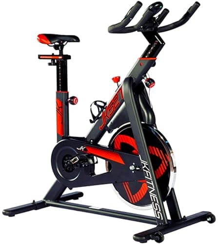 JK FITNESS Spin Bike [Volant 20 Kg] Vélo d'appartement, Vélo d'appartement professionnel | Console LCD | Réglable et ergonomique [Selle Soft Race Réglable] Système de freinage à tampon | Transmission