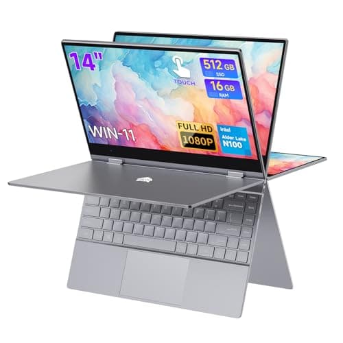 BMAX Ordinateur Portable 2 en 1 écran Tactile 14" FHD Win11 Alder Lake N100 (Dépasse Ryzen 3 3200U) 16Go RAM 512Go SSD PC Portable Convertible 360° Laptop Clavier Rétroéclairé BT4,2 WiFi5 Type Cx2
