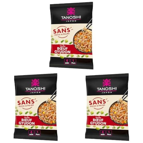TANOSHI - Nouilles Instantanées Saveur Bœuf Gyudon - Nouilles Japonaises Instantanées - 1 Personne - 73 g (Lot de 3)