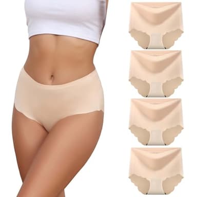 Dumwis Culotte Sans Couture Femme Taille Haute, Invisible, Doux Elasticité Sous-Vêtements De Sport, Microfibre Respirant Shorty Lot De 4 (S-3XL)