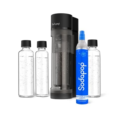 Sodapop Logan Kit de démarrage avec cylindre CO₂ et 3 bouteilles en verre, noir mat, hauteur 42,6 cm