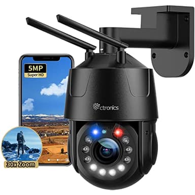 Ctronics 5MP 30X Zoom Optique Métal Caméra Surveillance WiFi Extérieure 5/2.4Ghz, PTZ IP Caméra 150M Vision de Nuit Couleur, Auto Cruise & Zoom,Alarme sonore et Lumineuse, IP66 (Noir)