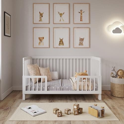 Love For Sleep Lit Bebe Evolutif 140x70cm Transformable avec Barrière de Sécurité Blanc Alex lit evolutif Bebe en Bois Lit évolutif Enfant - Baby Bed, lit Bebe Fille, garçon