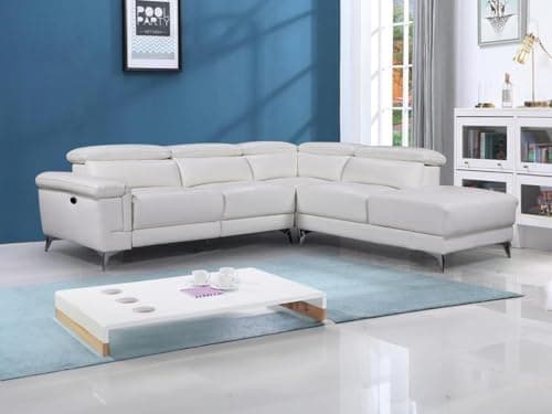 Vente-unique - Canapé d'angle Relax électrique en Cuir PASCALINE - Ivoire - Angle Droit