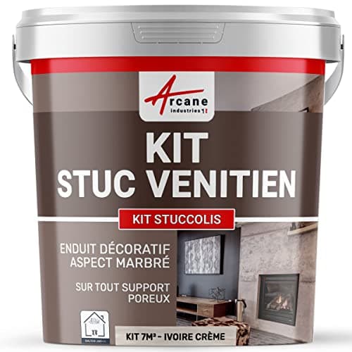 Kit stuc, venitien enduit, stucco, spatulable, décoratif, kit, stuccolis - kit jusqu'à 7 m² Ivoire Crème - ARCANE INDUSTRIES