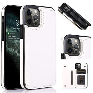 UEEBAI Coque pour iPhone 14 Pro Max 6.7 inch, étui en Cuir de Luxe PU [Deux Fermoir magnétique] [Fentes pour Cartes] Stand Fonction TPU Cas de Couverture arrière Flip Wallet Cover Housse - Blance