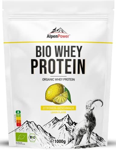 AlpenPower BIO Whey Protéine goût Citron 1 kg - Ingrédients 100% naturels - Sans additifs - Fabriqué à partir du meilleur lait alpin bio - Poudre de protéine CFM de haute qualité