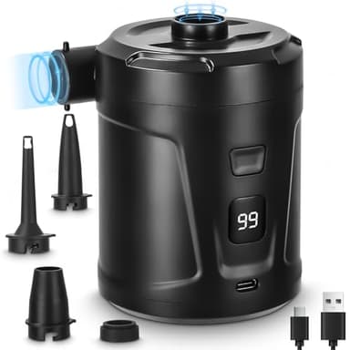 Pompe à air électrique,Gonfleur Dégonfleur Électrique,Batterie Rechargeable 5200 mAh,Gonfleur Matelas Gonflable avec 3 Buses d'air, Gonfleur Rapide pour Bateau Pneumatique/Matelas Pneumatique