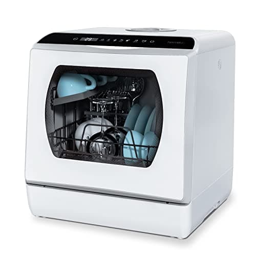 Hermitlux Mini lave-vaisselle de table, utilisable avec et sans raccordement à l'eau, largeur 43 cm, espace pour 4 couverts, camping, 175 kWh/an, blanc