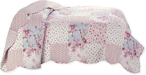 Delindo Lifestyle® - Jeté de lit - Motif roses - Style maison de campagne - Design patchwork - 140 x 210 cm