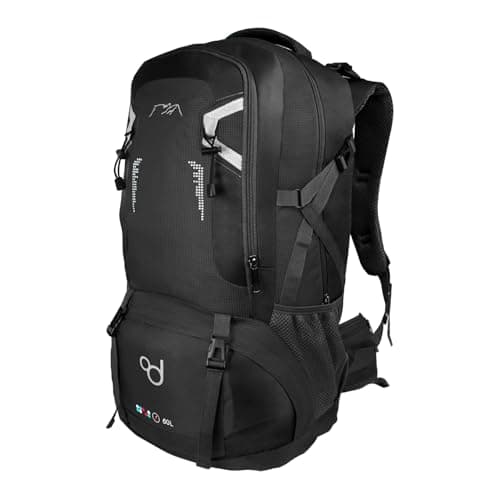 OcioDual Sac a Dos Randonnee 60L Noir, Sac Randonnée, Voyage Imperméable Léger, Sac de Voyage Cabine Pliable, Sac a Dos Homme Montagne Trekking, Kit Survie Guerre