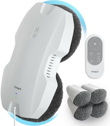 Fmart T8Pro Robot Nettoyeur de Vitres, 3800PA Robot Laveur de Vitre Automatique, Système de Sécurité, Navigation Intelligente, Télécommandé, pour Toutes Les Surfaces Lisses, avec 10 Chiffons