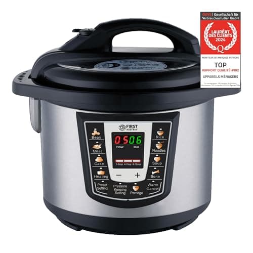 TZS First Austria Autocuiseur Multifonction 6L, Multicuiseur Electrique avec 9 Programmes, Fonction Maintien au Chaud et Minuterie Intégrée, Acier Inoxydable, 1000W, Cuiseur à riz, Argent