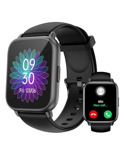 RUIMEN Montre Connectée Homme Femme avec Appel Bluetooth Smartwatch avec Podometre Cardiofrequencemetre Oxymetre Montre Sport pour iPhone Android Etanche IP68 Notification Chronometre Meteo Noir