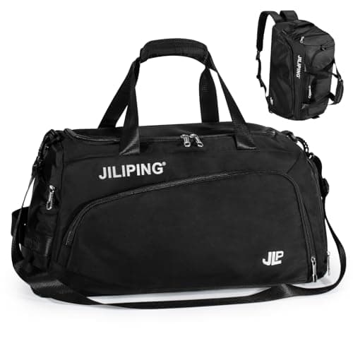 Rieeyrslza Sac de Sport Homme avec Compartiment Chaussures 42L Sac de Voyage avec Poche Humide Cabas de Fitness Voyage Fonction à Dos Waterproof Sacs de Weekend, Bandoulière Réglable (4202# Noir)