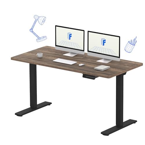 FLEXISPOT Bureau Assis Debout 140x70 avec 2 Moteurs Puissants, Charge 120kg, Bureau Électrique avec Fonction Mémoire (Cadre Noir+Plateau Marron)