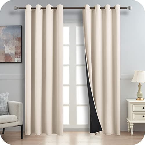 MRTREES Rideau Occultant Thermique Isolant Anti Froid et Chaleur 100% Bloquer Lumière, Anti-UV, Rideaux Beige à Oeillets pour Chambre Adulte Salon, 140(L) x225(H) CM, 2 Pièces