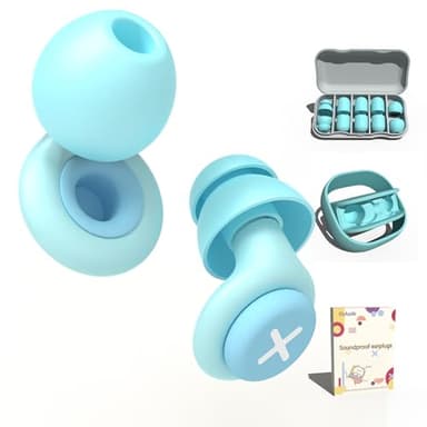 Bouchons d’oreille, Boule Quies Silicone Réutilisable, Anti Bruit Bouchon Oreille super douce pour le sommeil, Travail, Voyage, Protection Auditive, Concert, Avion, Moto, Fêtes - SNR 24dB (Bleu)