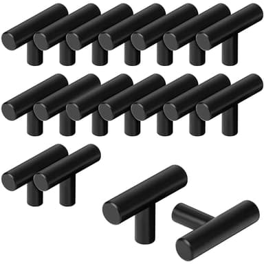 BELLE VOUS (Lot de 20 Poignée Meuble de Cuisine - Bouton De Meuble en T de 50 mm en Acier Inoxydable Noir - Bouton de Porte, Tiroirs, Armoires, Meubles, Chambre à Coucher, Penderies & Meubles