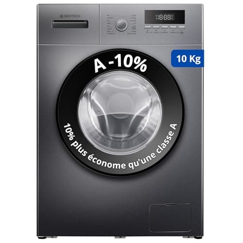 Lave-linge frontal GEDTECH GLL101400DG - 10 Kgs - 1400 tr/mn - 16 programmes - Eco - Intensif - Rapide – Très Faible conso A-10%