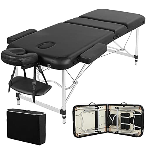 Yaheetech Table de Massage Pliante Professionnelle 3 Section 90 x 213 cm avec Cadre en Aluminium Lit de Massage Large Portable à Hauteur Réglable Repose-tête Ergonomique pour Massage Spa Tatouage