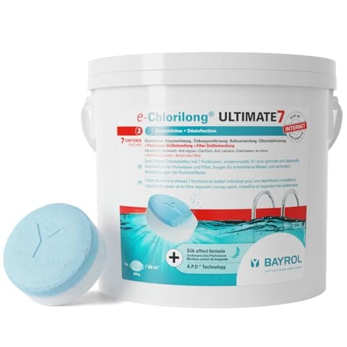 BAYROL e-Chlorilong ULTIMATE7 4,8 kg - Galets de Chlore 300 g bi-Phases avec 7 Fonctions - Désinfection complète et régulière du Bassin et du Filtre - Formule Silk-Effect